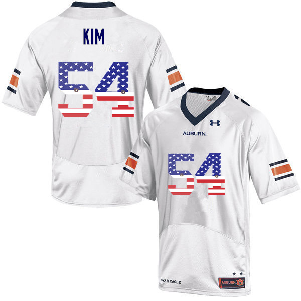 Auburn Tigers Men's Kaleb Kim #54 White Under Armour Stitched College USA Flag Fashion NCAA Authentic Football Jersey DWP0674BH